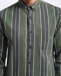 Green Striped Slim Fit Shirt - Size M