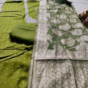 Jaam Cotton Suit , dress material with Banarasi Du