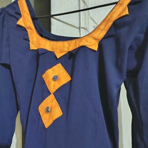 Elegant Navy Blue Kurta with Orange Accents