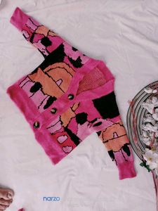 Girl's Pink Patterned Cardigan