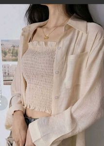 Savana Cream Shirt & Smocked Tube Top Set