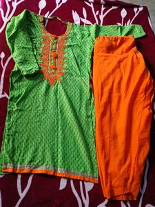 green orange kurta set