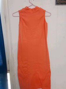 Sleeveless Orange Mock Neck Dress