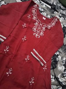 Maroon Embroidered Kurta