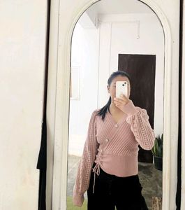 Pink Knitted Wrap Top