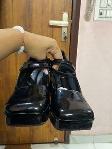 LEATHER MIX BLACK Mary Jane Heels
