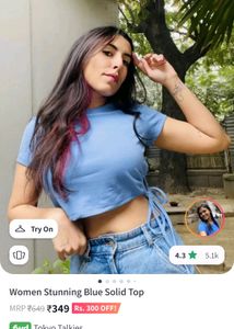 Women Stunning Blue Solid Top