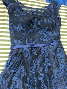 Elegant Blue Lace Overlay Dress