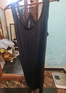 Black slip dress with lace back