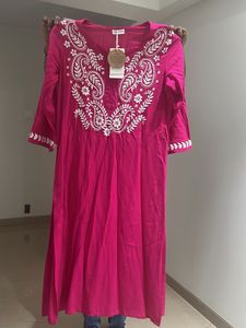 Beautiful Pink Kurta with White Embroidery