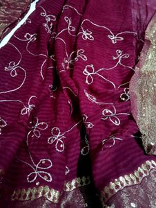 Elegant Maroon Embroidered Saree