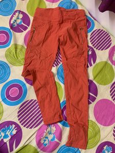 Women’s Rust Orange Slim Fit Casual Pants with Zip