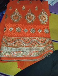 Orange Embroidered Saree