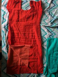 Rust orange rawsilk front open kurta set