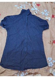 Navy blue polka dot shirt