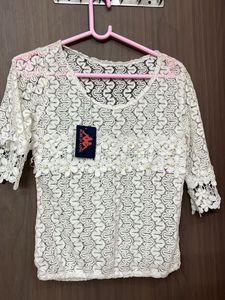 White Lace Blouse with Pearls