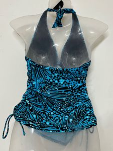 Blue &amp; Black Print Ruched Halter Bikini Top