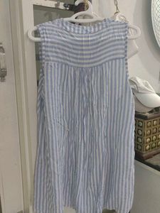 Blue and White Striped Sleeveless Top