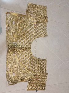 Golden Embroidered Blouse Piece semi stiched