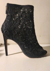 Black Lace Peep-Toe Ankle Boots