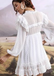Chic White Textured Ruffle Dress