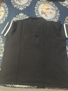 Men's Black Polo Shirt with Striped Sleeves