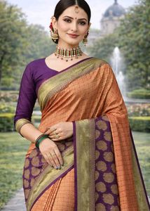 Pink &amp; Purple Border Banarasi Silk Saree