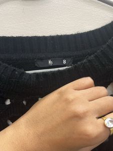 Black Crochet Wool Pullover