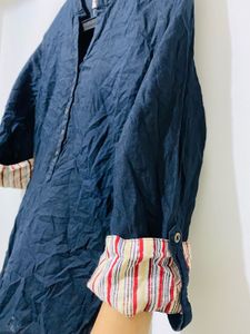 Stylish Navy Blue Kurta with Striped Cuffs
