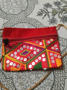 Red Embroidered Clutch with Sequins