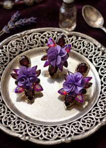 Exquisite Purple Flower & Gemstone Earrings & Ring