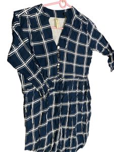 Classic Navy Plaid Midi Dress