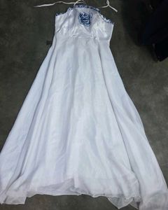 Chic White Dress with Blue Floral Print