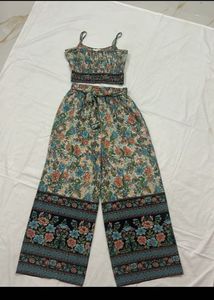 Boho Floral Crop Top & Wide Leg Pants Set