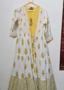 White &amp; Yellow Floral Kurta Set