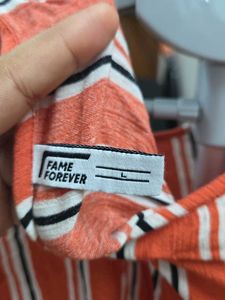 Fame Forever Orange Striped 3/4 Sleeve Top