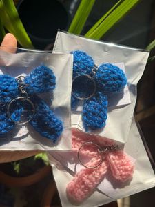 Blue Bow Crochet Keychain