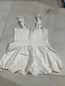 White Smocked Eyelet Tank Top