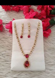 Elegant Ruby &amp; Diamond Necklace Set