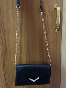 Chic Black Clutch with Gold Chain