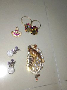 Lavender Bow Pearl Earring, Broach, Balaji Pendant