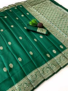 Elegant Green Silk Saree with Gold Border