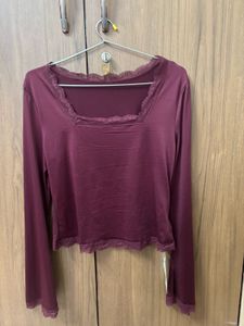 Burgundy Lace Trim Top