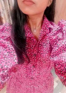 Chic Pink Printed Casual Dress