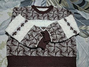 Vintage Brown &amp; White Geometric Knit Sweater