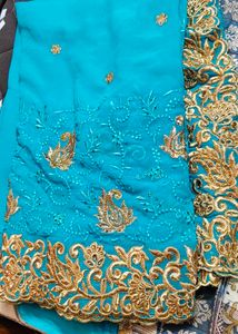 Stunning Teal Embroidered Saree