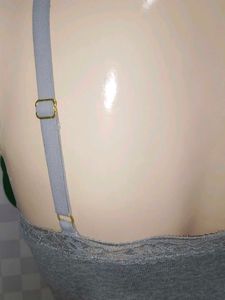 (1300)Grey Lace Trim Crop Top