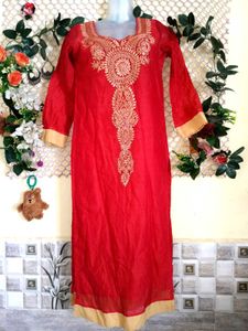 🔥MEGA SALE🔥 Red Kurti with Golden Embroidery