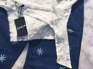Pinteresty Embroidered Daisy Jeans With Top