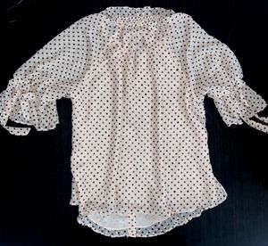 ONLY Pastel Peach Polka Dot Ruffle Neck Tops - Siz
